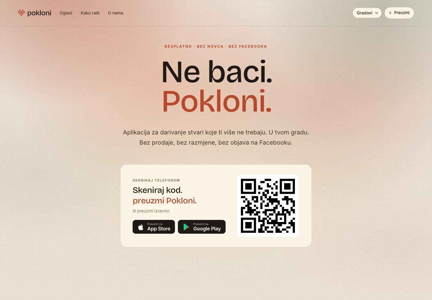 Prikaz početne web stranice Pokloni